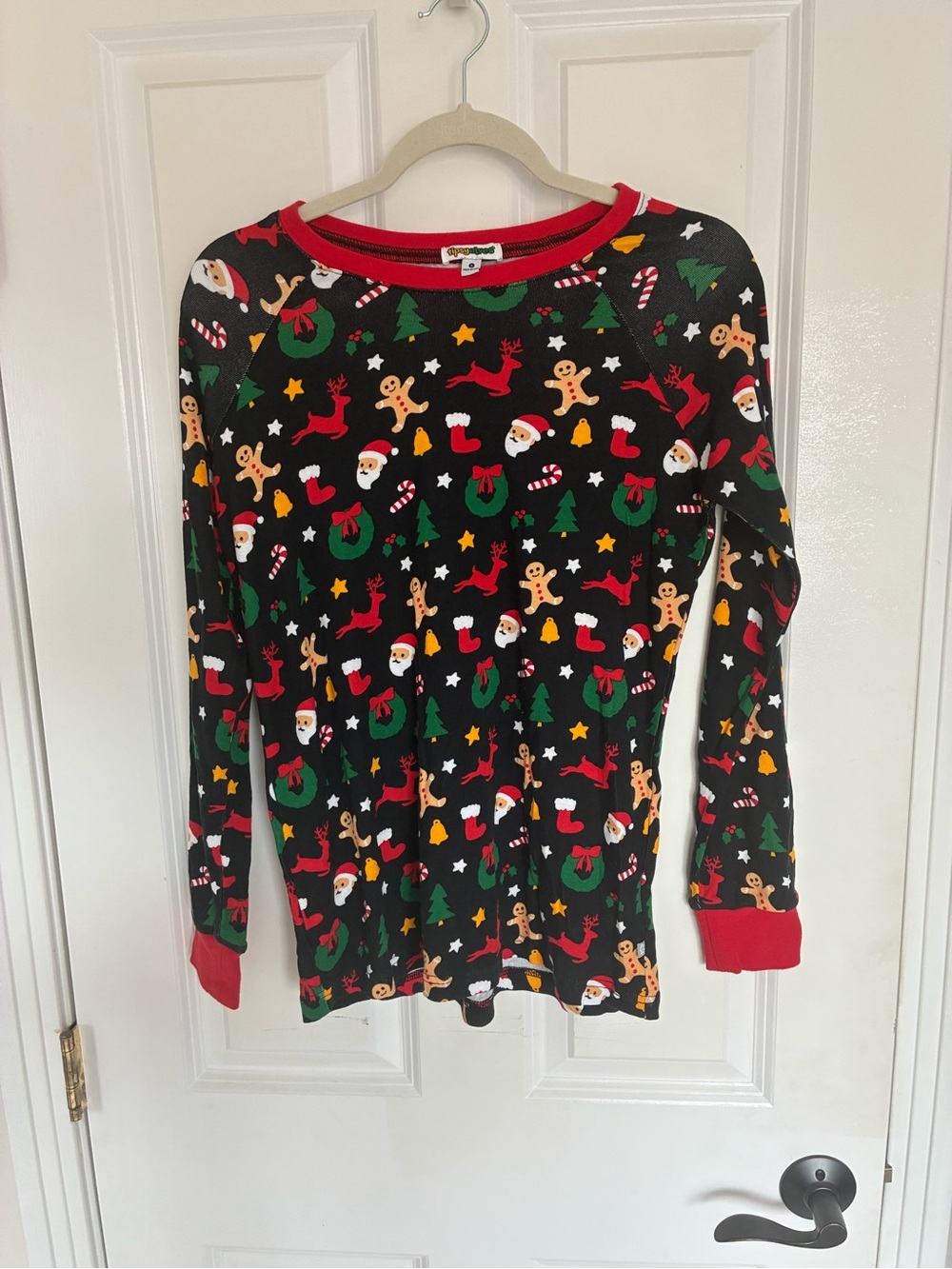Tipsy Elves Kids Black Holiday Print Long-Sleeve Top with Red Trim